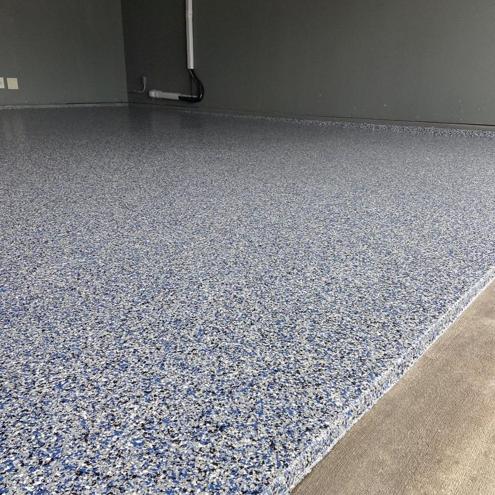 Blue color flake epoxy garage floor