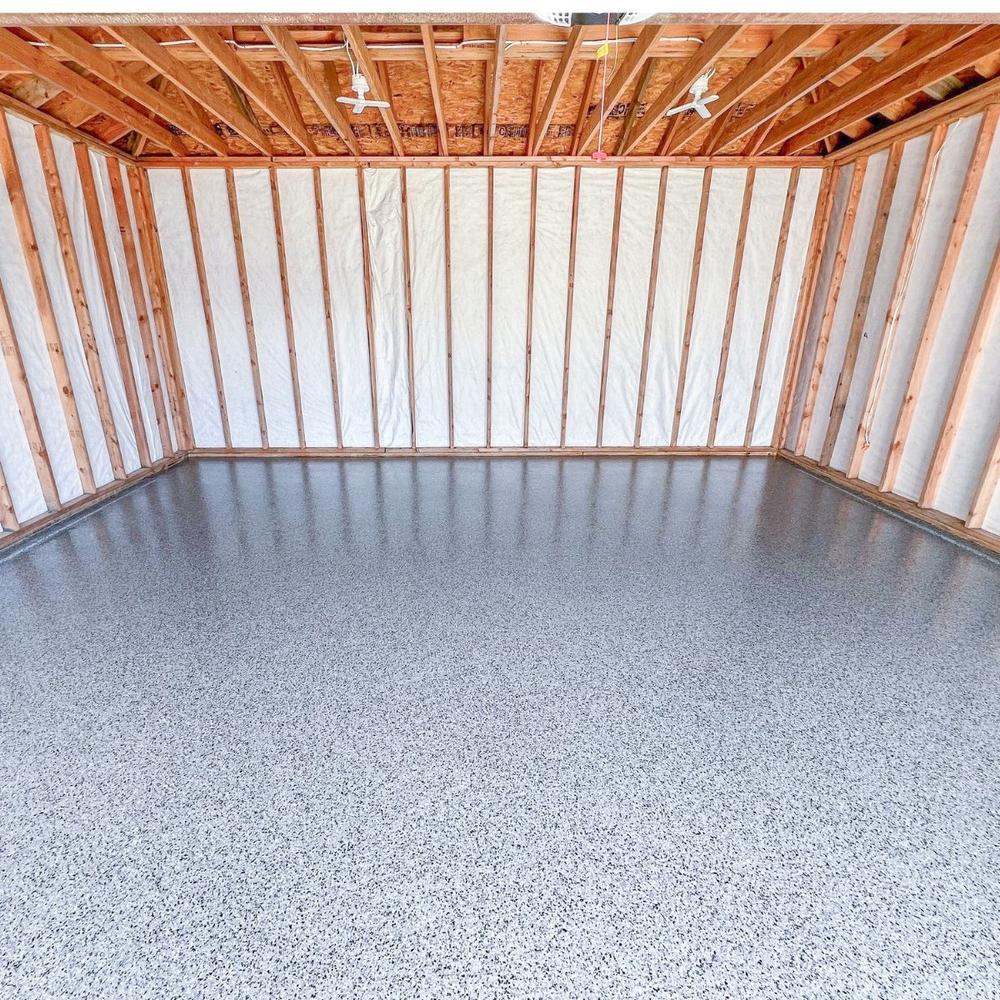 Epoxy color flake floor in new construction